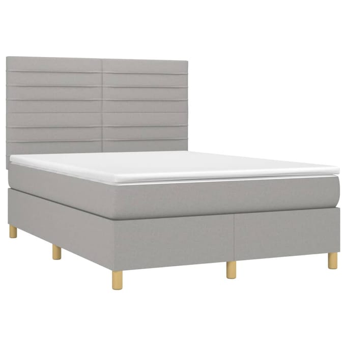 vidaXL - Boxspring - met - matras - en - LED - stof - lichtgrijs - 140x200 - cm