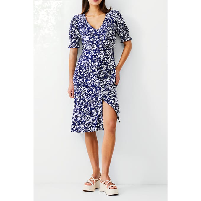 French Connection Florale Button-thru Dress Midi Dk Navy/white Größe: 6 | Blusenkleider Outlet | Damen | Blau