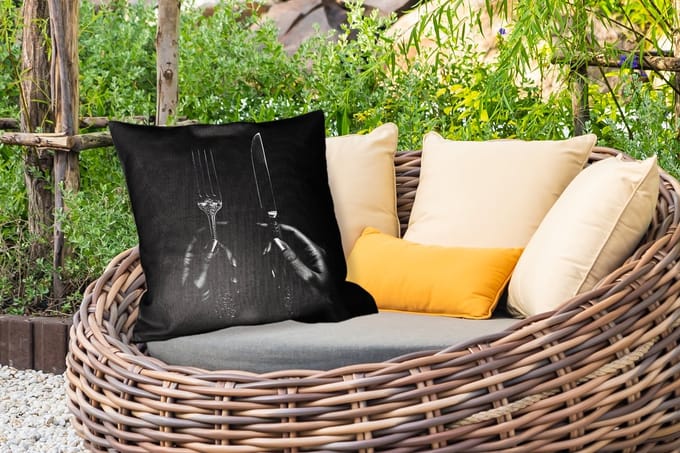 Sierkussen Buiten - Bestek - Zwart - Wit - 60x60 cm - Weerbestendig