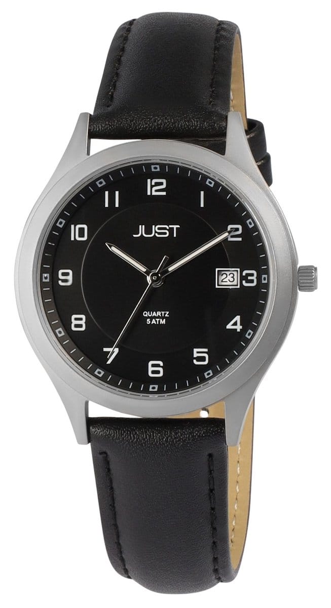 JUST herenhorloge echt leer Leon, datumaanduiding