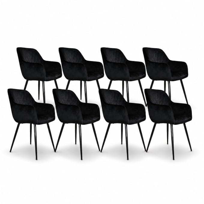 DS4U® - Gaby eetkamerstoel - Set van 8 - Zwart - Velvet - Met armleuning