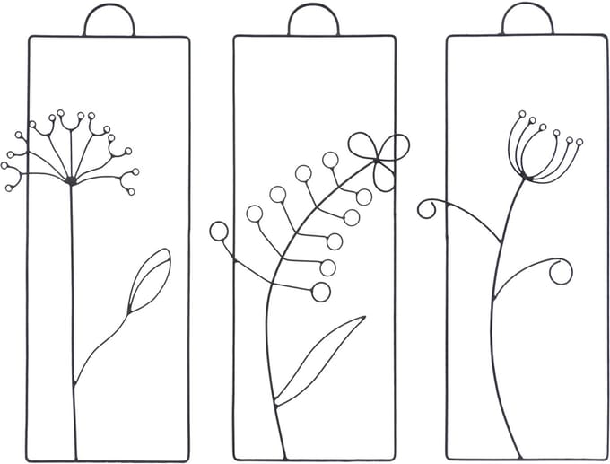 UNUS® Wanddecoratie bloemen blad tulp metaal set van 3 zwart