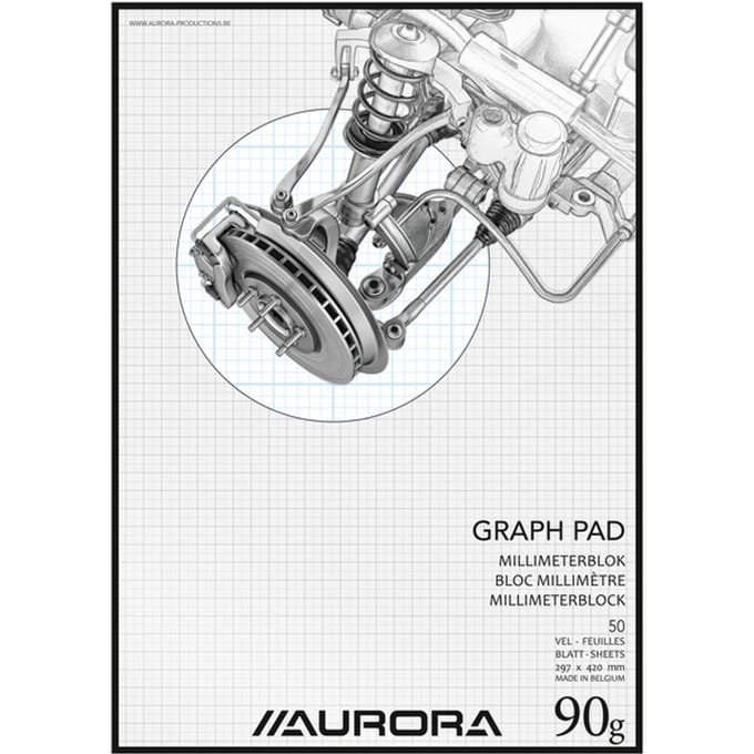 Aurora Millimeterpapier - A3 - Blauw geruit - 90g - 50 vel
