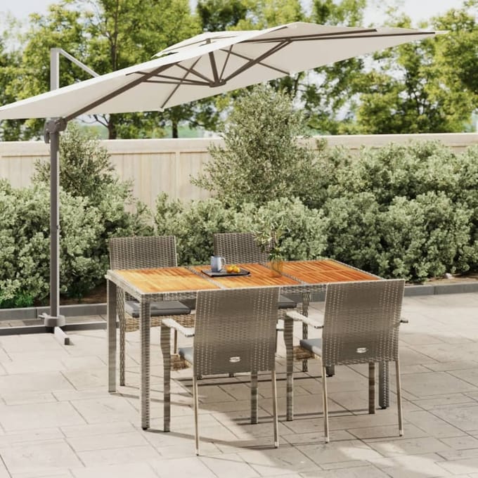 vidaXL - 5-delige - Tuinset - met - kussens - poly - rattan - grijs