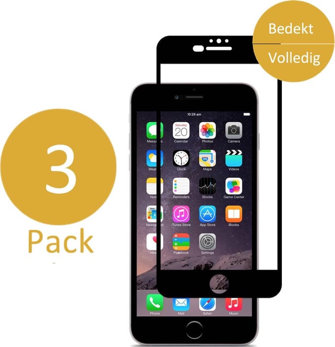 3x Screenprotector geschikt voor Apple iPhone 6 Plus / 6s Plus - Full Screen Rand tot Rand Tempered Glass Screenprotector Transparant met Zwart Carbon Bezel 3D 9H (Gehard Glas Screen Protector) - Arch / Arched