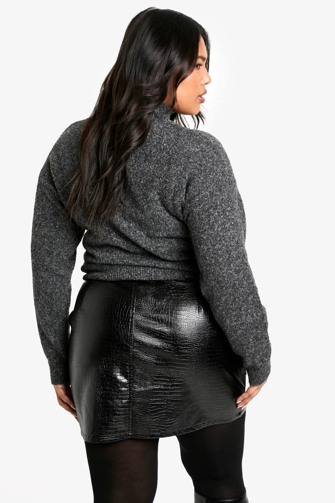 boohoo Dames Plus Croc Pu Micro Mini Rok | Zwart | Maat: 56