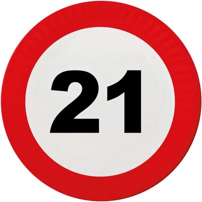 Feestbordjes 21 jaar stopbord
