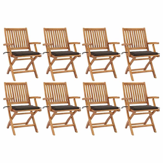 vidaXL - Opklapbare - stoelen - met - kussens, - 8 - stuks, - massief - teakhout