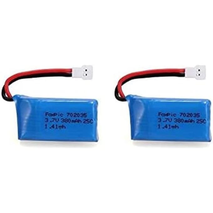 2-Pack LiPo Rechargeable Batteries 3.7V 380mAh | Compatible with HUBSAN X4, JXD 385 | Enhanced Flight Performance, Blue bleu