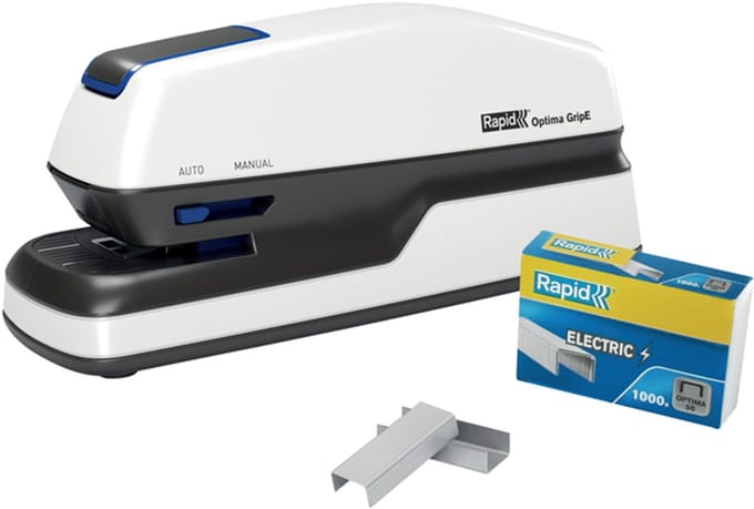 Nietmachine elektrisch Rapid Optima Grip 20vel zilver/zwart | 3 stuks