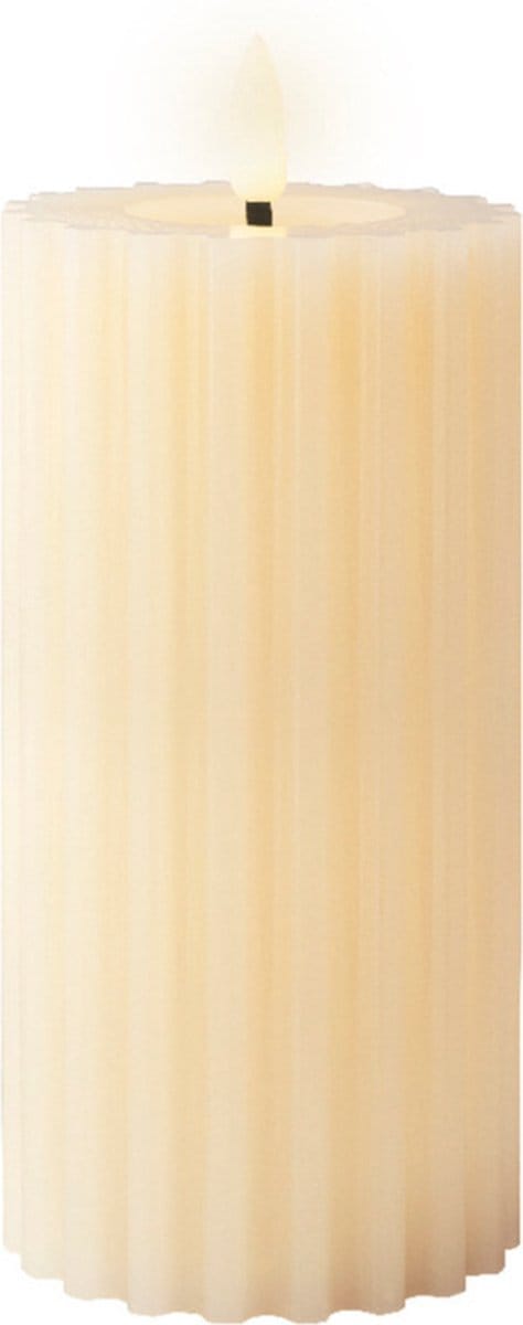 Lumineo luxe LED kaars/stompkaars - creme wit ribbel - D7,5 x H17 cm - timer