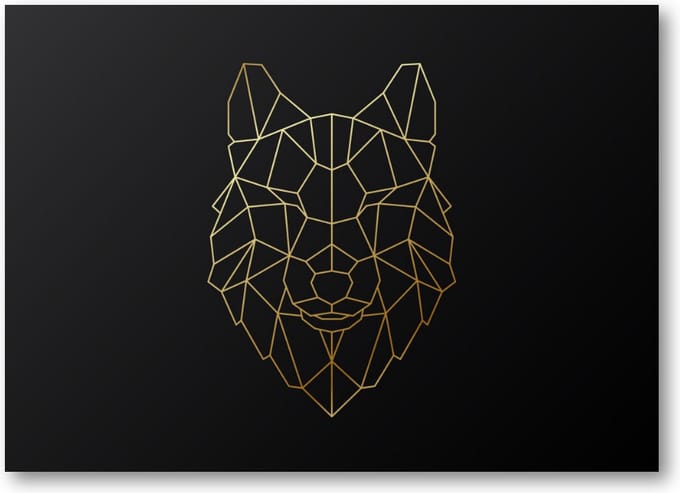 Minimalist Wolf - Goud - 70x50 Canvas Liggend - Dieren