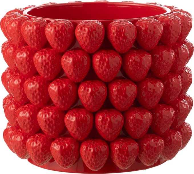J-Line bloempot Aardbeien - keramiek - rood - extra large - Ø 36.5 cm