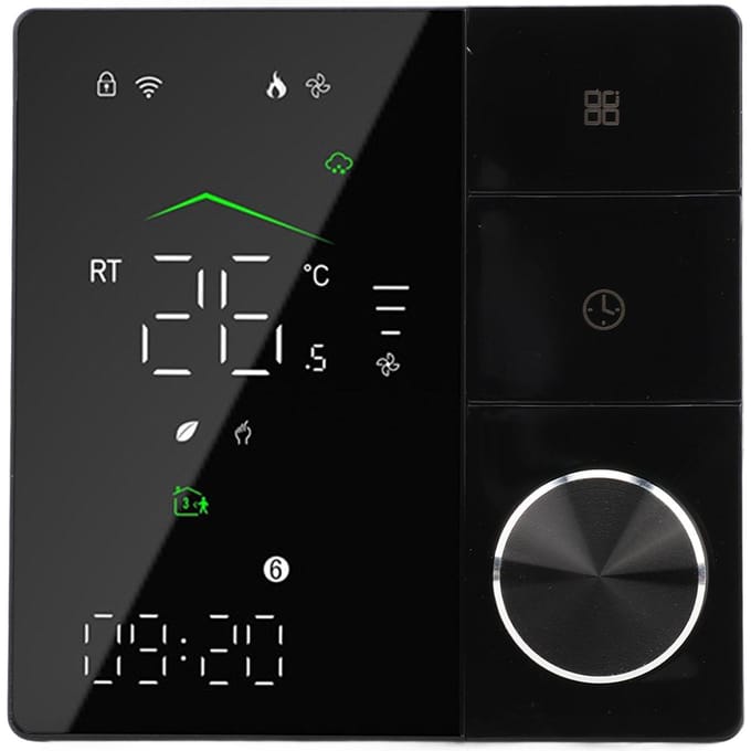 Elektrische Verwarming Huis Programmeerbare Thermostaat Spraak- en APP-bediening Touchscreen WiFi Smart black