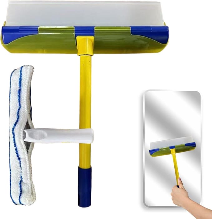 Raamtrekker - Wisser Schraper - Ramen Schoonmaken - Siliconen met Microvezel - 39 x 30 cm - Blauw