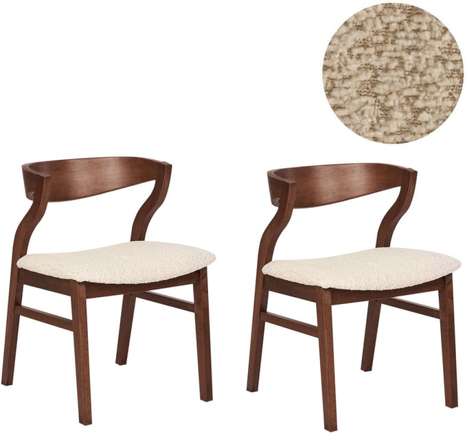YUBA - Eetkamerstoel set van 2 - Lichtbeige - Bouclé