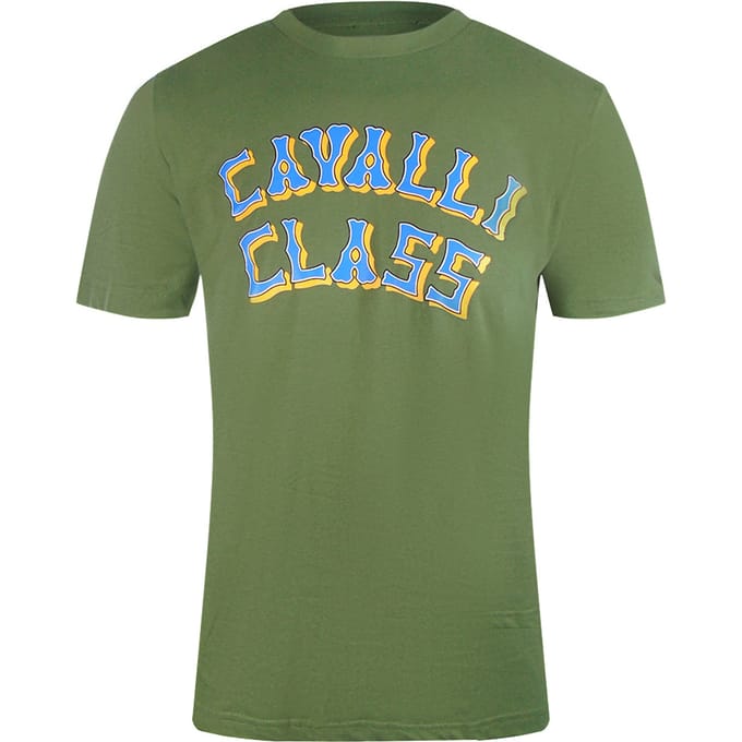 Cavalli Class Layered Logo Militair Groen T-shirt