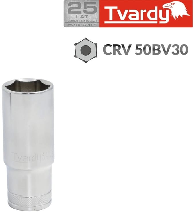 Tvardy Diepe dopsleutel - 6-punts - 17 mm - Chroom vanadium - Extra grip