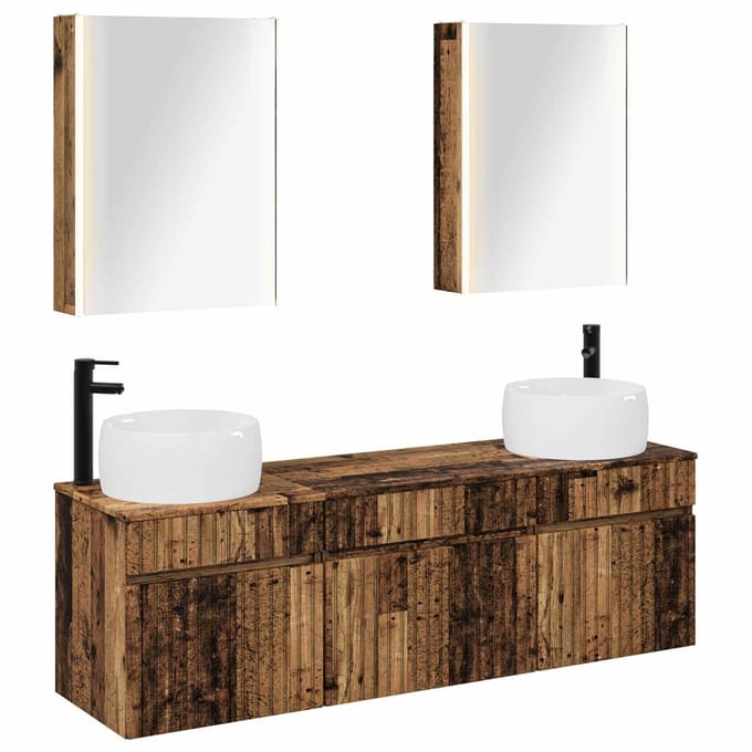 vidaXL - Badkamerkast - set - 5 - st - Oud - hout - Bewerkt - hout