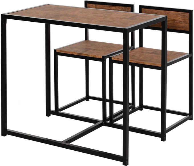 HOMCOM eettafel met stoelen - MDF - metaal - 90x47x76 cm - bruin