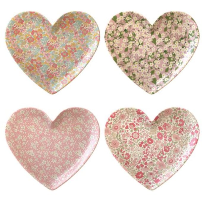 Meri meri x liberty set van herbruikbare borden heart, 4 stuks