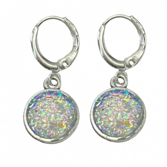 Zilveren oorhanger -wit glitter steentje- Cleo - Charme Bijoux