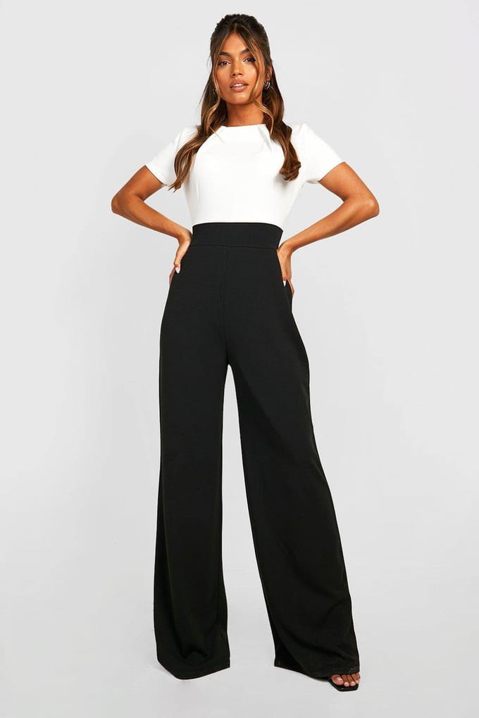 boohoo Dames Contrast Wide Leg Jumpsuit | Maat: 38
