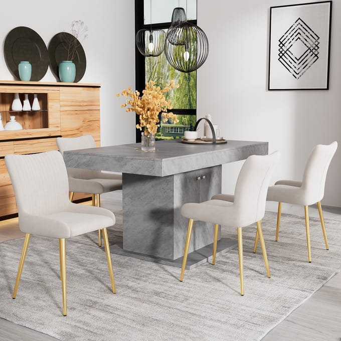 REDOM - Eetkamerstoelenset 4-delig - Lendensteun - Lounge - Fluweel en Metaal - Beige en Goud