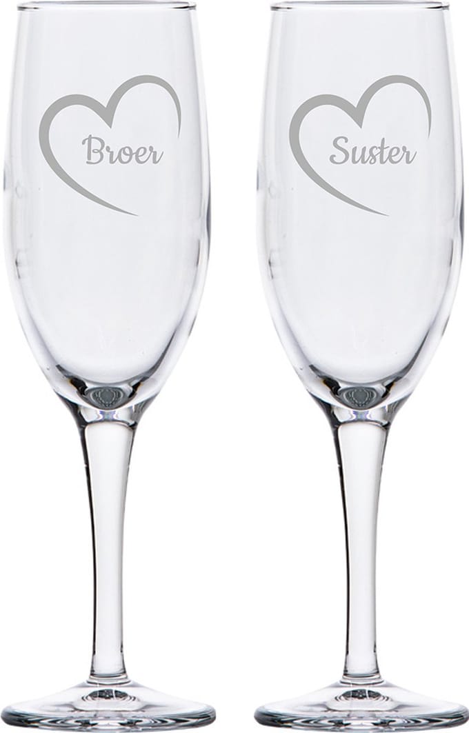 Gegraveerde Champagneglas 16,5cl Broer mei hert & Suster mei hert