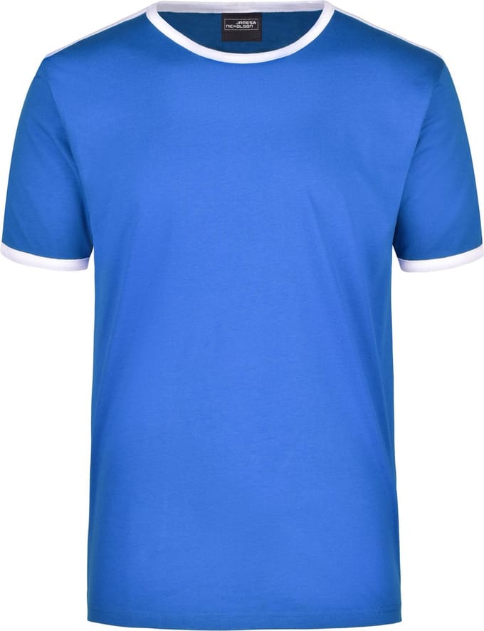 Basic ringer t-shirt - blauw met wit - heren - katoen - 160 grams - basic shirts / kleding S
