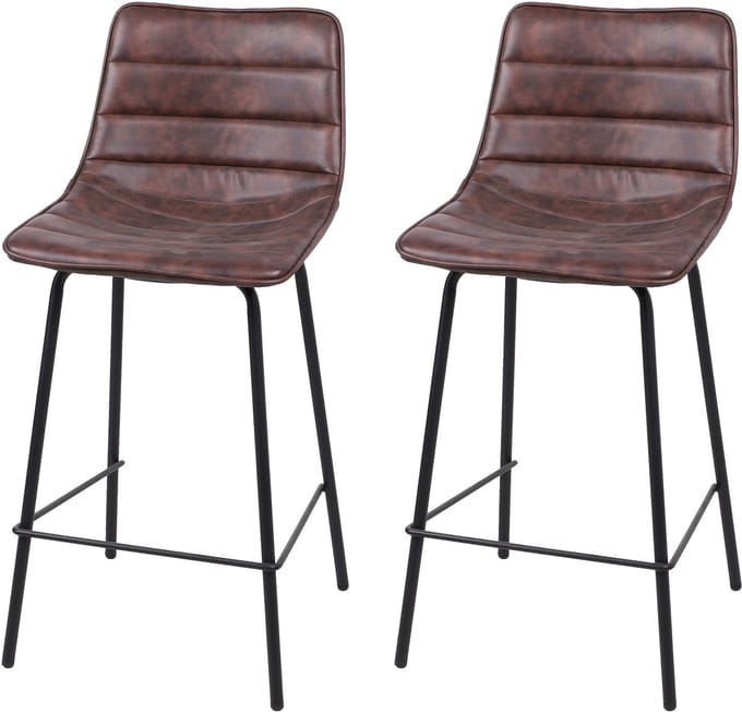 “BROOKLYN” SET VAN 2 BARSTOELEN IN LEDERLOOK MAHONIE 44X47XH66/95CM