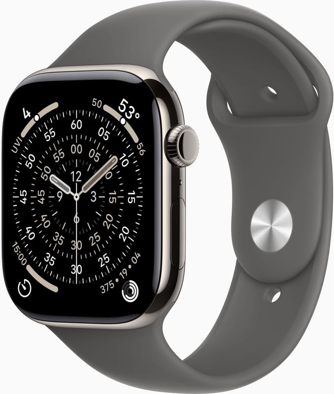 Apple Watch 11 - Wifi + 5G - 46mm - Natural Titanium Case with Stone Grey Sport Band - S/M