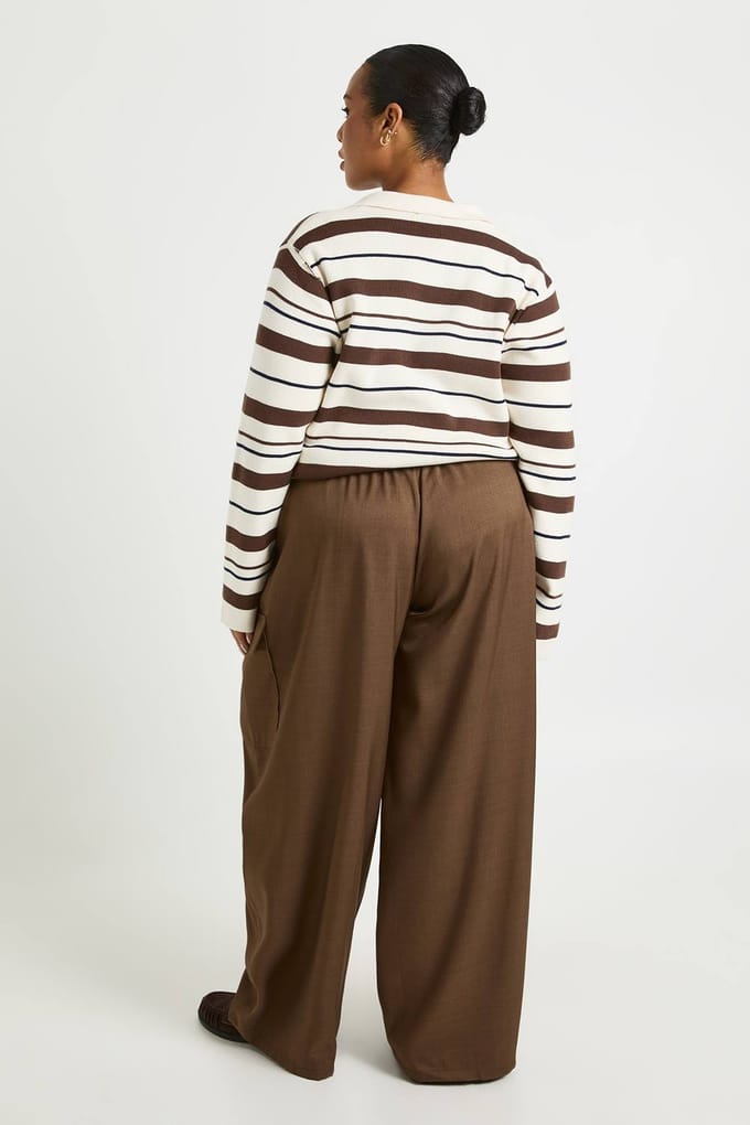 boohoo Dames Plus geweven ballonbroek met elastische tailleband | Chocolate | Maat: 16