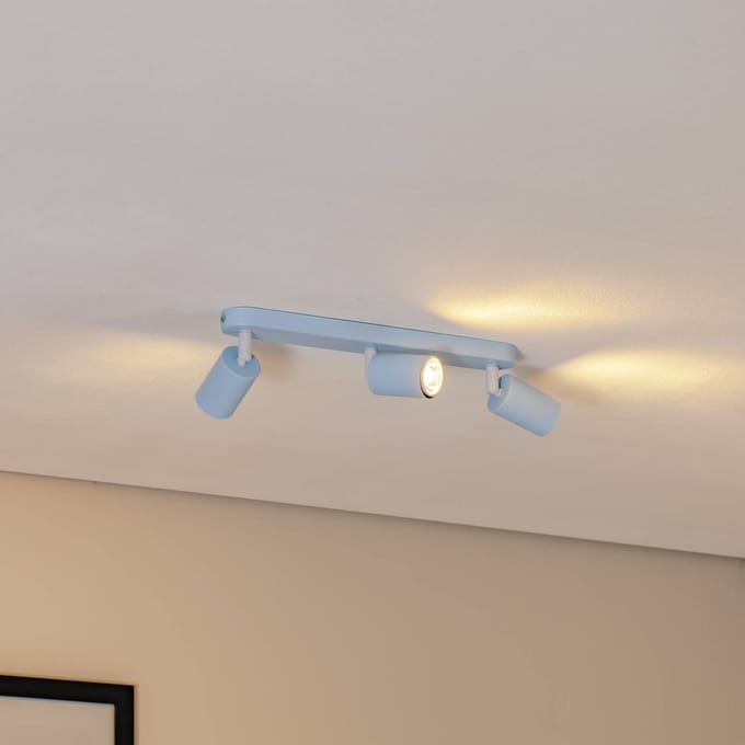 TK Lighting Plafondspot Livia, lichtblauw, 52 cm, 3-lamps, metaal, GU10