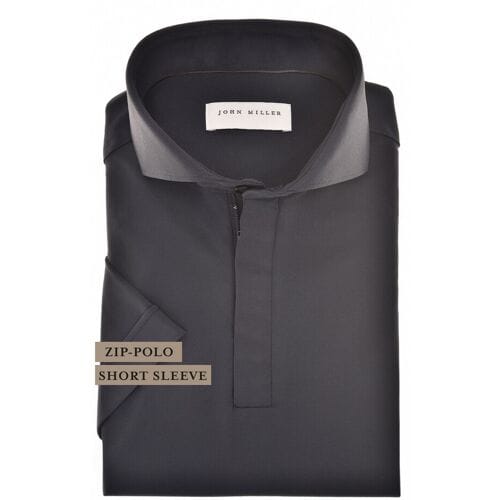 John Miller Polo Slim Plain Hyperstretch Short Sleeve Zip Collar Donker Blauw / male