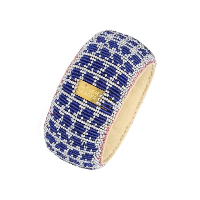 Return to Sneder Armband Dames breed - zilver blauw - Ø7 cm - Glazen kralen