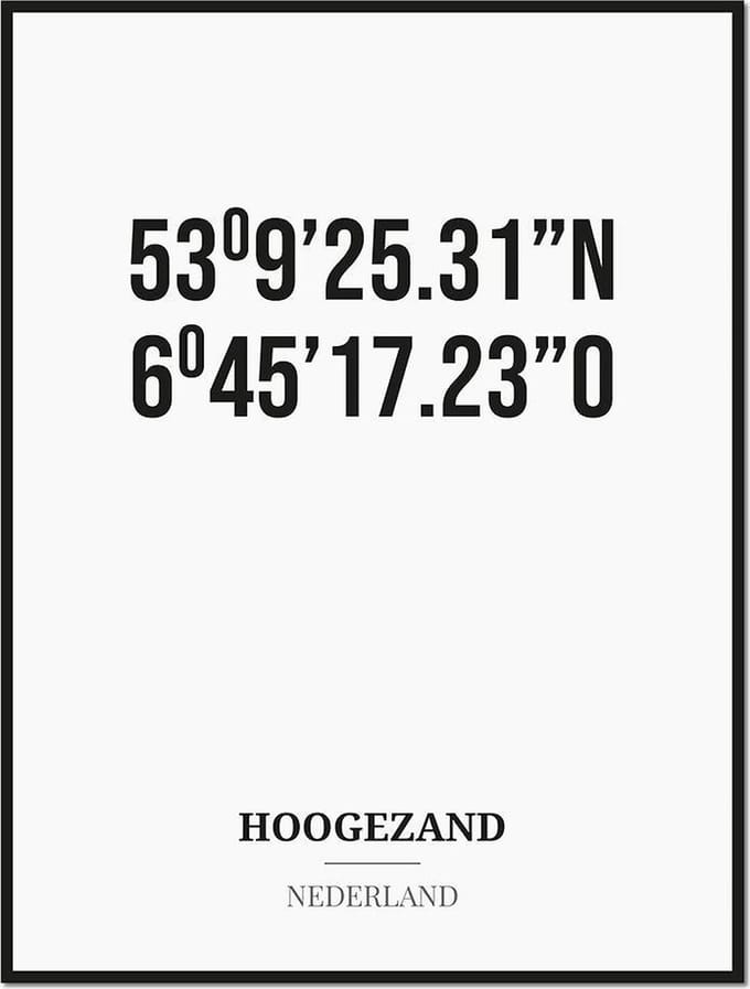 Poster/kaart HOOGEZAND met coördinaten