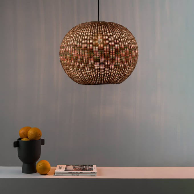 FARO BARCELONA Haka hanglamp met rotan kap, Ø 53 cm
