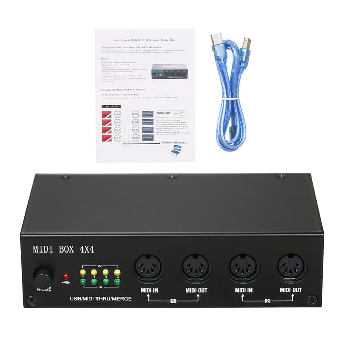 UM4X4 USB MIDI-interface 4 IN /4 Uit 64 MIDI-kanalen 4i/4o + samenvoegen 2i4o MIDI Box 4X4 zwart