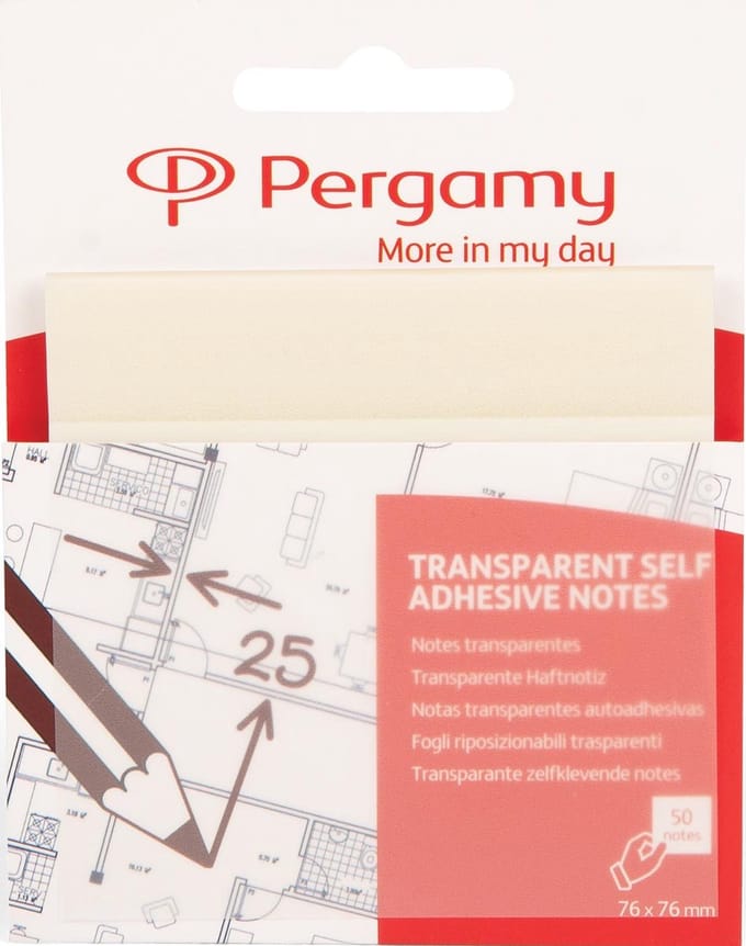 Pergamy transparante notes, ft 76 x 76 mm, 50 vel, wit 18 stuks