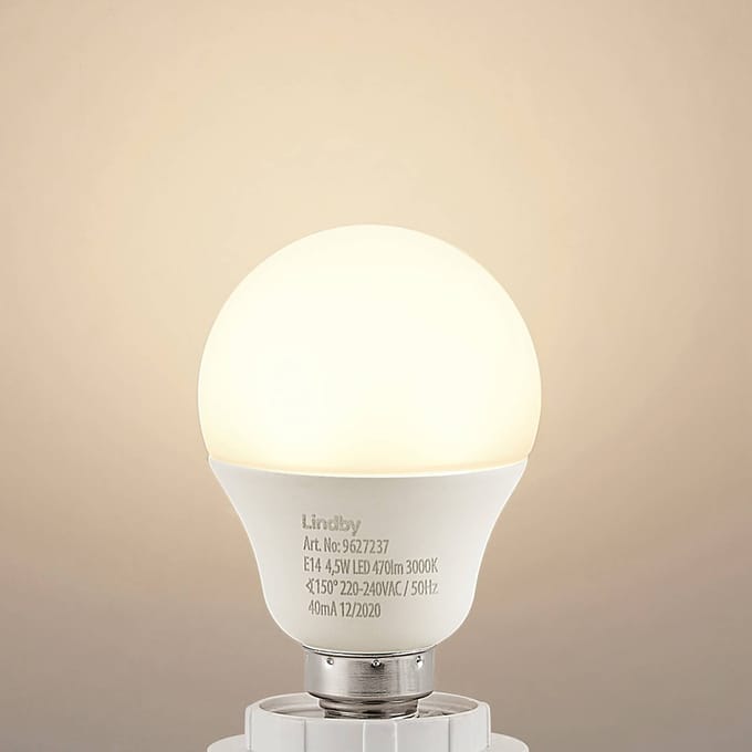 Lindby LED lamp, druppel, E14, 4,5W, opaal, 3000K