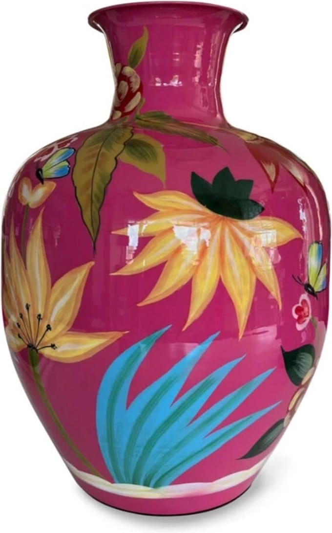 Vaas Flowers Fuchsia - Emaille - Metaal - 33x49cm - handgeschilderd