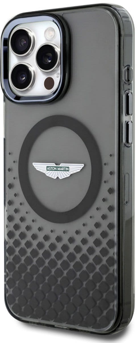 Aston Martin iPhone 16 Pro Max Backcover hoesje - Magsafe - IML Metal Gradient Squares - Zwart