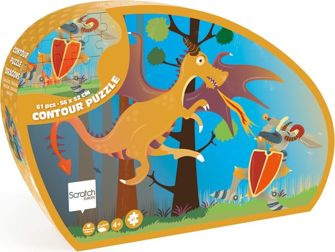SCRATCH Contour Puzzel - Draak - 56.3X51.5X0.25Cm - 61 Stukjes - 4 Jaar
