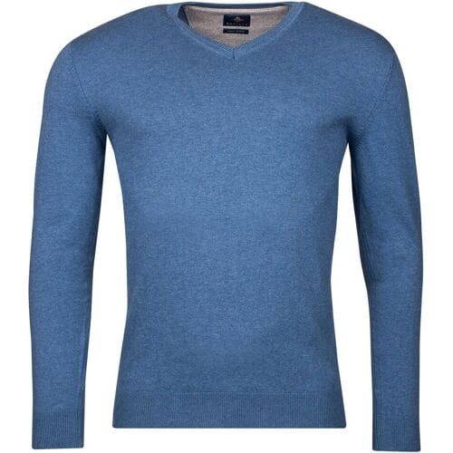Baileys Trui Luxury Pima Cotton V-Neck Single Knit Delft Blue / male