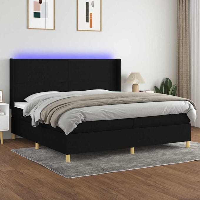 vidaXL - Boxspring - met - matras - en - LED - stof - zwart - 200x200 - cm