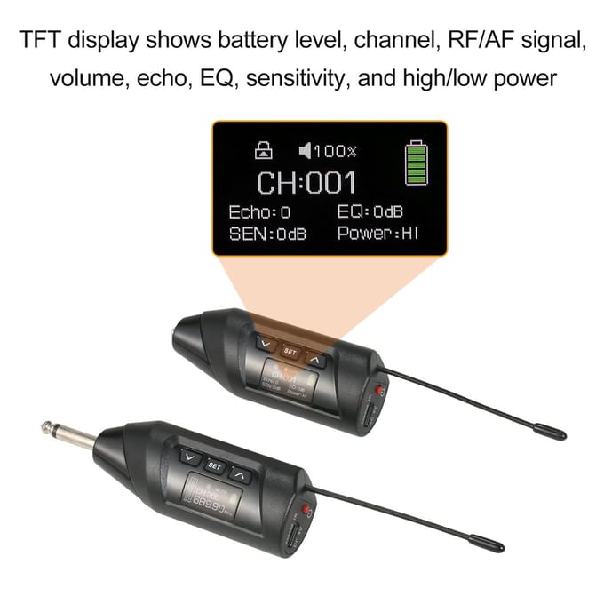 Baomic Saxofoon UHF Draadloos Microfoonsysteem TFT Digitaal Display Clipon Microfoon voor zwart