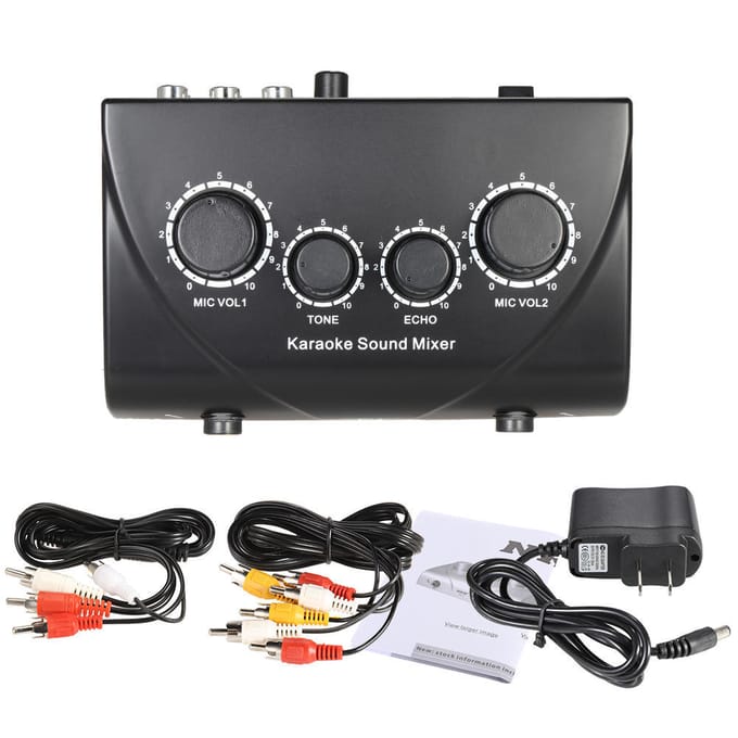 Mélangeur de son karaoké, double entrées micro avec câble EU Plug noir