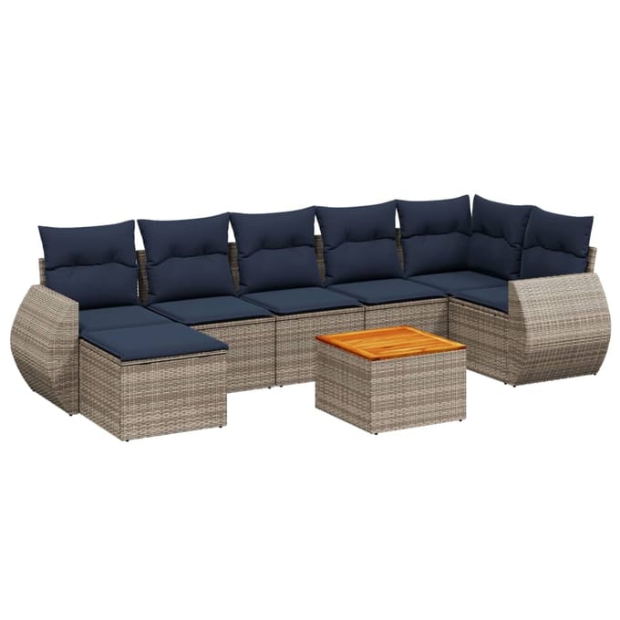 vidaXL - 8-delige - tuinbankset - met - kussens, - grijs - polyrotan