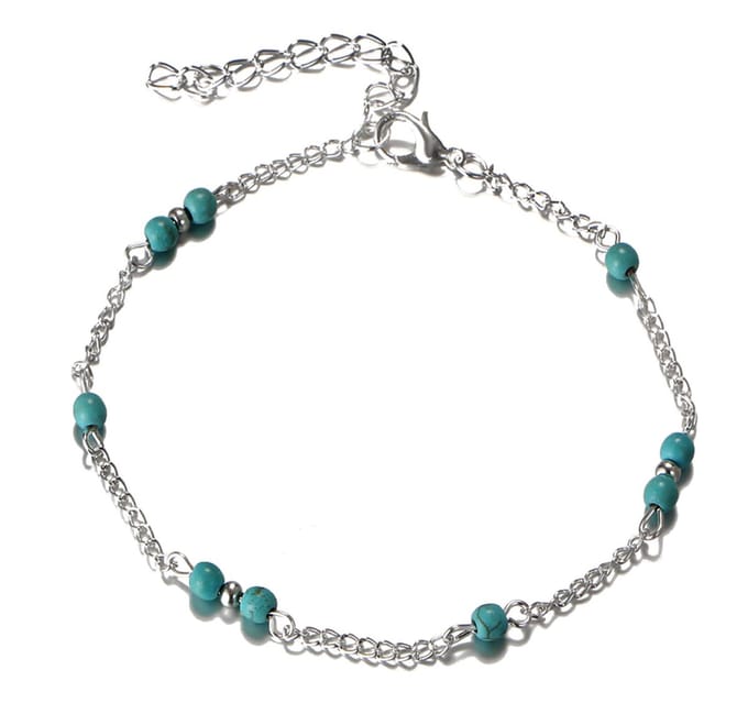 Jomide Enkelbandje Boho - Zilverkleurig/Turquoise